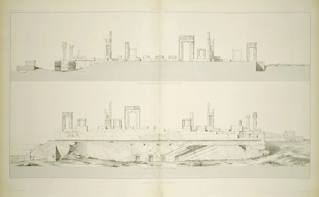 An illustration from Voyage en Perse de mm. Eugène Flandin, peintre, et Pascal Coste, architecte, entrepris par ordre de m. le ministre des affaires étrangères, d'après les instructions dressées par l'Institut. Publié sous les auspices de m. le ministre de l'intérieur, 1851, leaf 146
