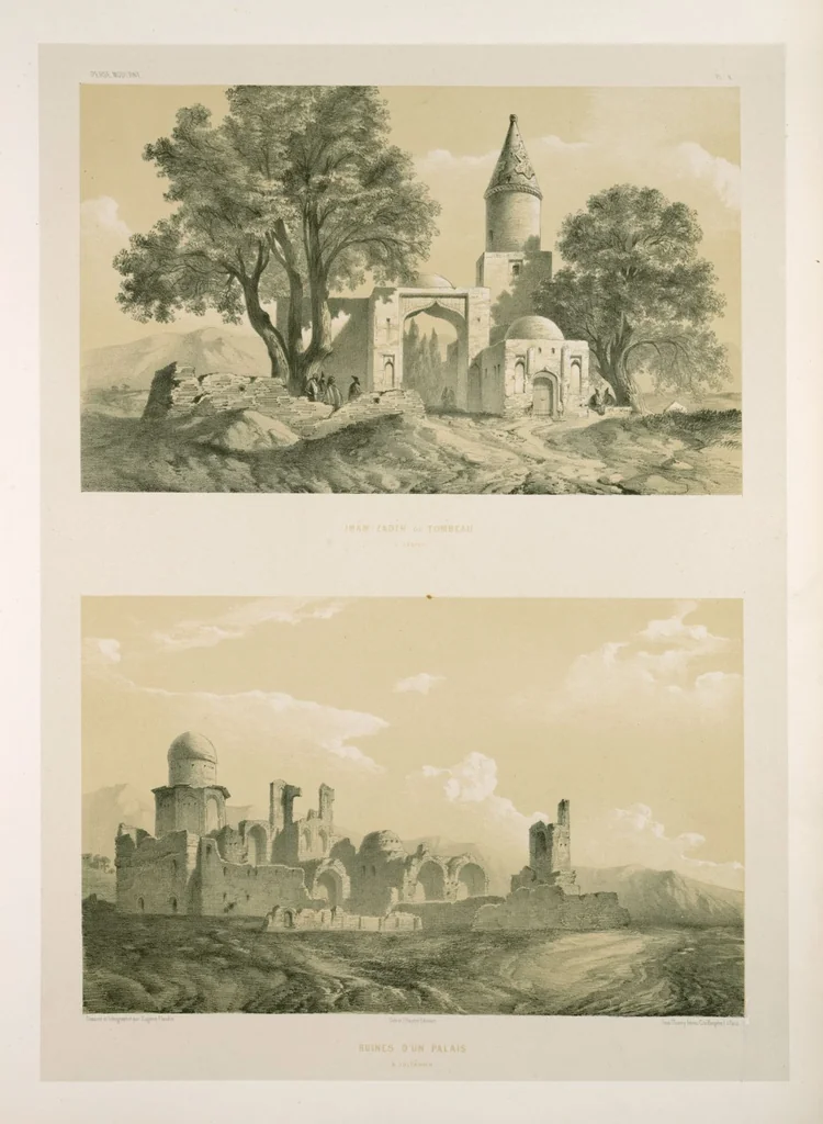 An illustration from Voyage en Perse de mm. Eugène Flandin, peintre, et Pascal Coste, architecte, entrepris par ordre de m. le ministre des affaires étrangères, d'après les instructions dressées par l'Institut. Publié sous les auspices de m. le ministre de l'intérieur, 1851, leaf 258