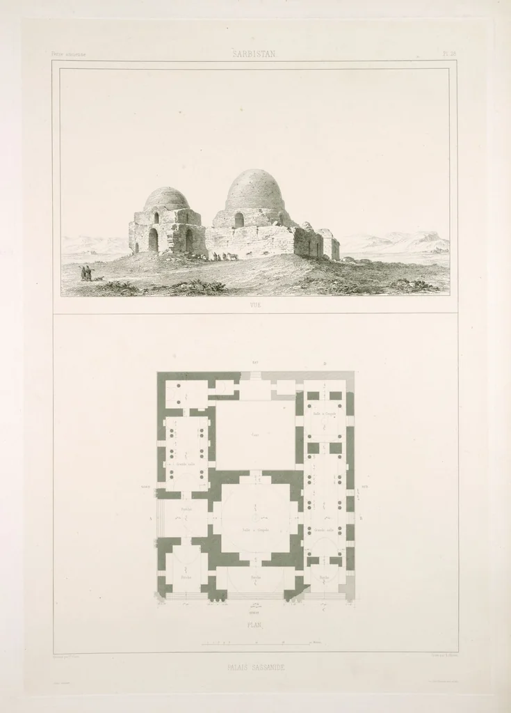 An illustration from Voyage en Perse de mm. Eugène Flandin, peintre, et Pascal Coste, architecte, entrepris par ordre de m. le ministre des affaires étrangères, d'après les instructions dressées par l'Institut. Publié sous les auspices de m. le ministre de l'intérieur, 1851, leaf 38