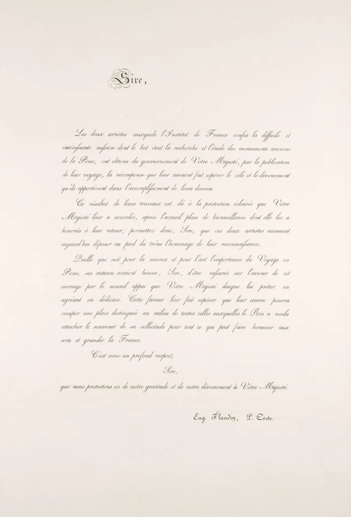 An illustration from Voyage en Perse de mm. Eugène Flandin, peintre, et Pascal Coste, architecte, entrepris par ordre de m. le ministre des affaires étrangères, d'après les instructions dressées par l'Institut. Publié sous les auspices de m. le ministre de l'intérieur, 1851, leaf 4