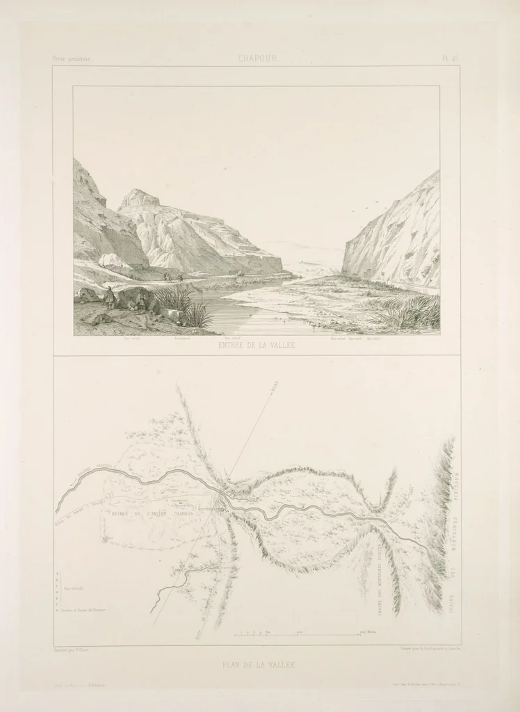 An illustration from Voyage en Perse de mm. Eugène Flandin, peintre, et Pascal Coste, architecte, entrepris par ordre de m. le ministre des affaires étrangères, d'après les instructions dressées par l'Institut. Publié sous les auspices de m. le ministre de l'intérieur, 1851, leaf 57
