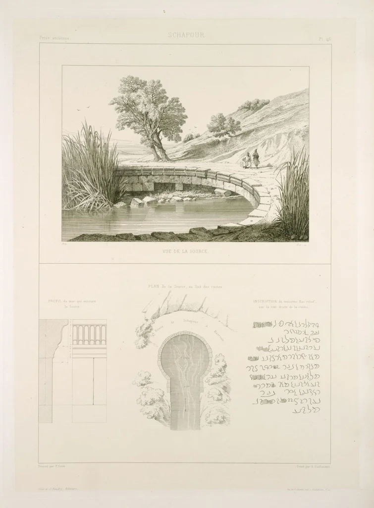 An illustration from Voyage en Perse de mm. Eugène Flandin, peintre, et Pascal Coste, architecte, entrepris par ordre de m. le ministre des affaires étrangères, d'après les instructions dressées par l'Institut. Publié sous les auspices de m. le ministre de l'intérieur, 1851, leaf 58