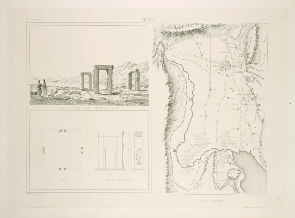 An illustration from Voyage en Perse de mm. Eugène Flandin, peintre, et Pascal Coste, architecte, entrepris par ordre de m. le ministre des affaires étrangères, d'après les instructions dressées par l'Institut. Publié sous les auspices de m. le ministre de l'intérieur, 1851, leaf 67