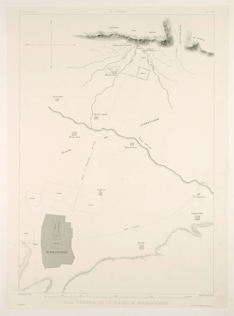 An illustration from Voyage en Perse de mm. Eugène Flandin, peintre, et Pascal Coste, architecte, entrepris par ordre de m. le ministre des affaires étrangères, d'après les instructions dressées par l'Institut. Publié sous les auspices de m. le ministre de l'intérieur, 1851, leaf 7