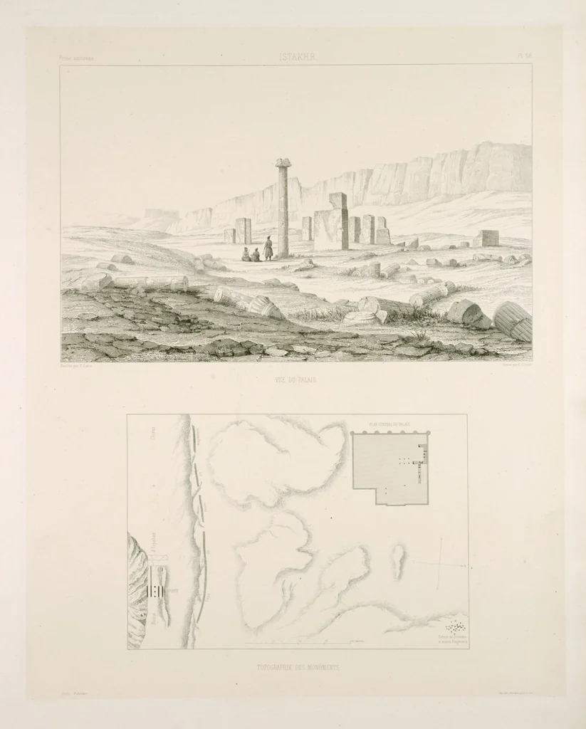 An illustration from Voyage en Perse de mm. Eugène Flandin, peintre, et Pascal Coste, architecte, entrepris par ordre de m. le ministre des affaires étrangères, d'après les instructions dressées par l'Institut. Publié sous les auspices de m. le ministre de l'intérieur, 1851, leaf 71