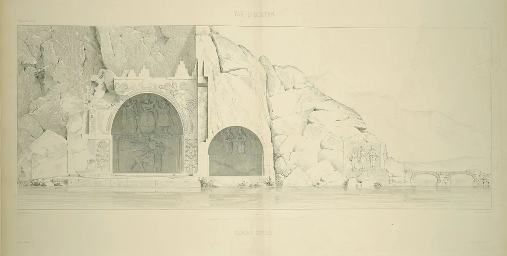 An illustration from Voyage en Perse de mm. Eugène Flandin, peintre, et Pascal Coste, architecte, entrepris par ordre de m. le ministre des affaires étrangères, d'après les instructions dressées par l'Institut. Publié sous les auspices de m. le ministre de l'intérieur, 1851, leaf 9