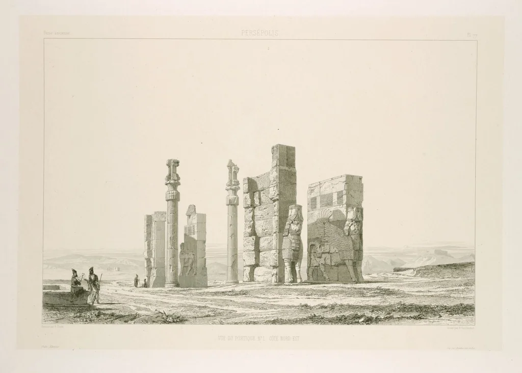 An illustration from Voyage en Perse de mm. Eugène Flandin, peintre, et Pascal Coste, architecte, entrepris par ordre de m. le ministre des affaires étrangères, d'après les instructions dressées par l'Institut. Publié sous les auspices de m. le ministre de l'intérieur, 1851, leaf 90