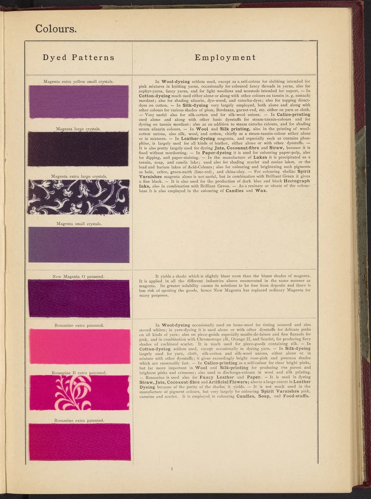 An illustration from The Coal Tar Colours of the Farbwerke vorm. Meister Lucius & Brüning, Höchst on the Main, Germany, 1896, leaf 13