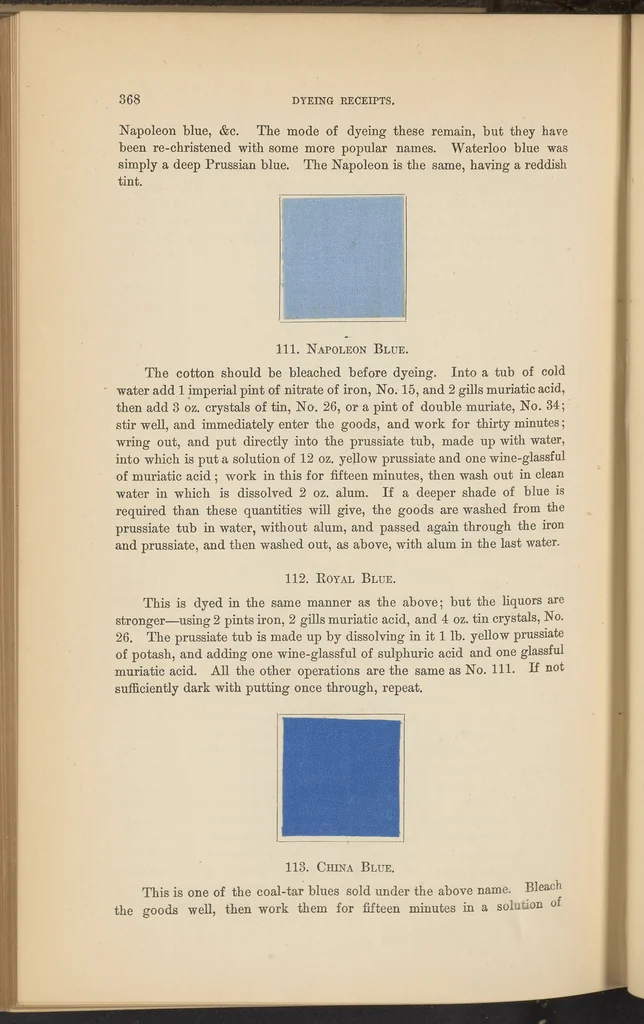 An illustration from A Manual of Dyeing and Dyeing Receipts, Comprising a System of Elementary Chemistry as Applied to Dyeing, 1875, leaf 38