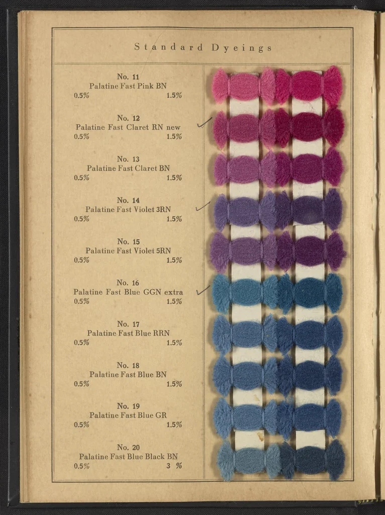 An illustration from The Palatine Fast Dyestuffs, 1920, leaf 16
