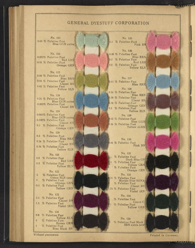 An illustration from The Palatine Fast Dyestuffs, 1920, leaf 26
