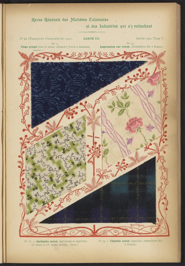 An illustration from Les Produits Chimiques et les Matières Colorantes: Le Blanchiment, la Teinture, et l'Impression des Fibres Textiles, 1901, leaf 51