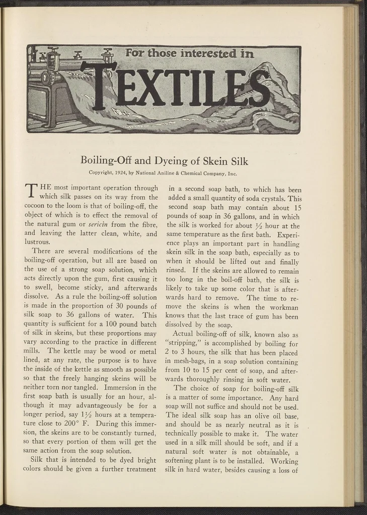 An illustration from Dyestuffs, Volume 25 Number 11, 1924, leaf 1