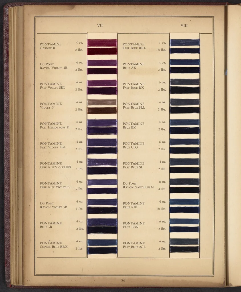 An illustration from Colors for Rayon Yarn, 1926, leaf 44