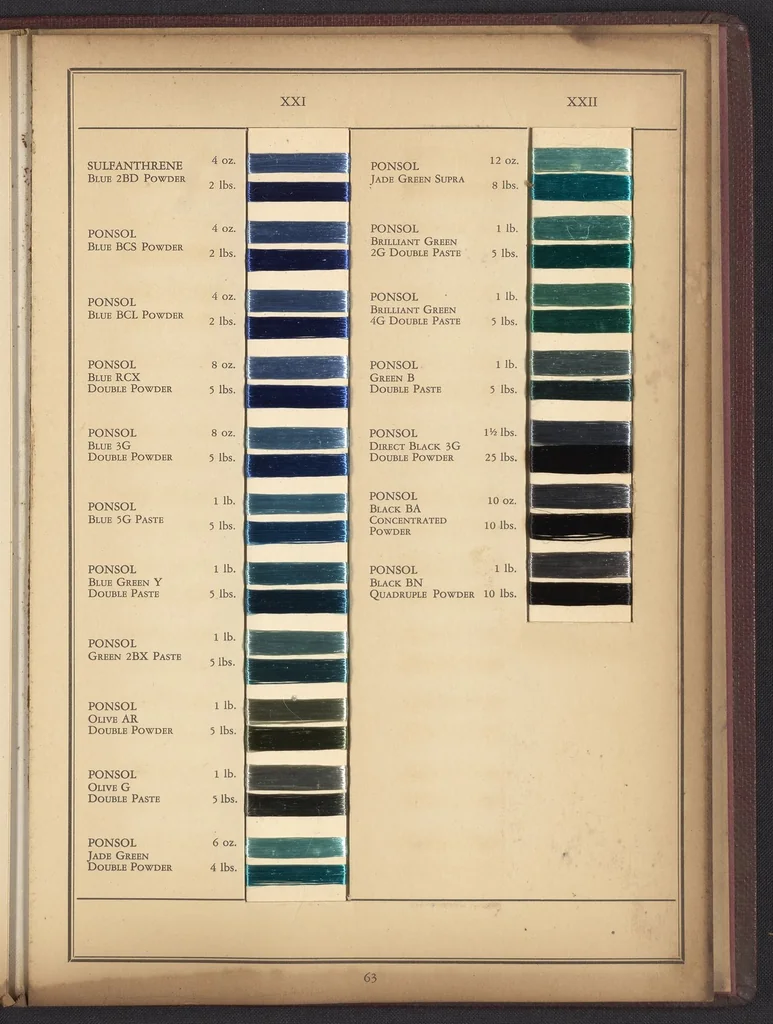 An illustration from Colors for Rayon Yarn, 1926, leaf 51