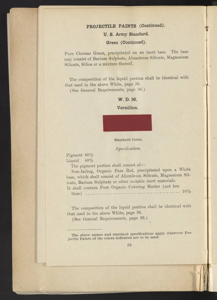 An illustration from Standard Paint Specifications of the War Department, Pamphlet No. 1, 1918, leaf 38