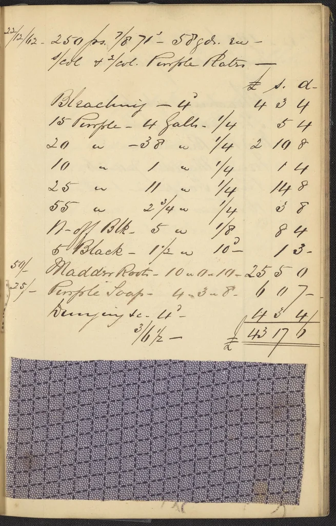 An illustration from Dyer's account book, Volume 2, 1855, leaf 184