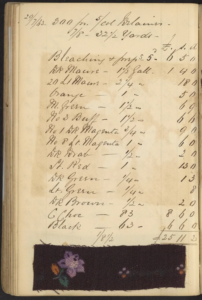 An illustration from Dyer's account book, Volume 2, 1855, leaf 218