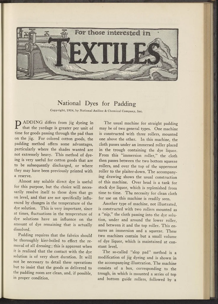 An illustration from Dyestuffs, Volume 25 Number 8, 1924, leaf 1