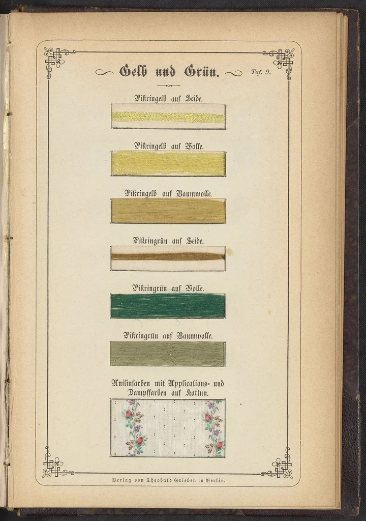 An illustration from Anilin-Färberei; das Gesammte der Färberei und Druckerei mit Kohlentheer-Farbstoffen auf Wolle, Baumwolle und Seide, 1874, leaf 10