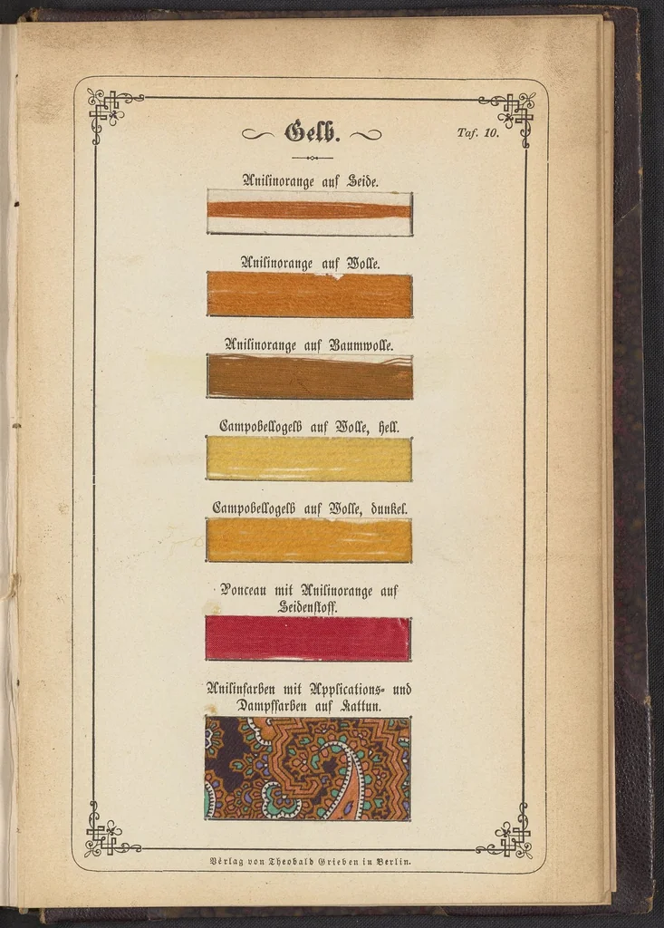 An illustration from Anilin-Färberei; das Gesammte der Färberei und Druckerei mit Kohlentheer-Farbstoffen auf Wolle, Baumwolle und Seide, 1874, leaf 11