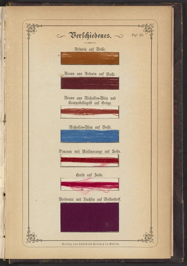 An illustration from Anilin-Färberei; das Gesammte der Färberei und Druckerei mit Kohlentheer-Farbstoffen auf Wolle, Baumwolle und Seide, 1874, leaf 13