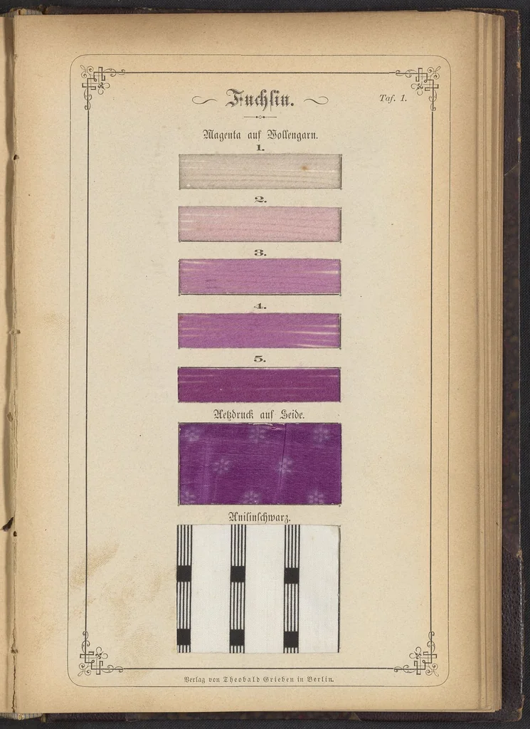 An illustration from Anilin-Färberei; das Gesammte der Färberei und Druckerei mit Kohlentheer-Farbstoffen auf Wolle, Baumwolle und Seide, 1874, leaf 2