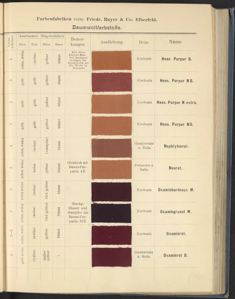 An illustration from Echtheits - Tabellen der Substantiven Baumwollfarbstoffe, 1900, leaf 17