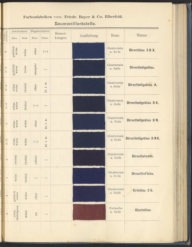 An illustration from Echtheits - Tabellen der Substantiven Baumwollfarbstoffe, 1900, leaf 61