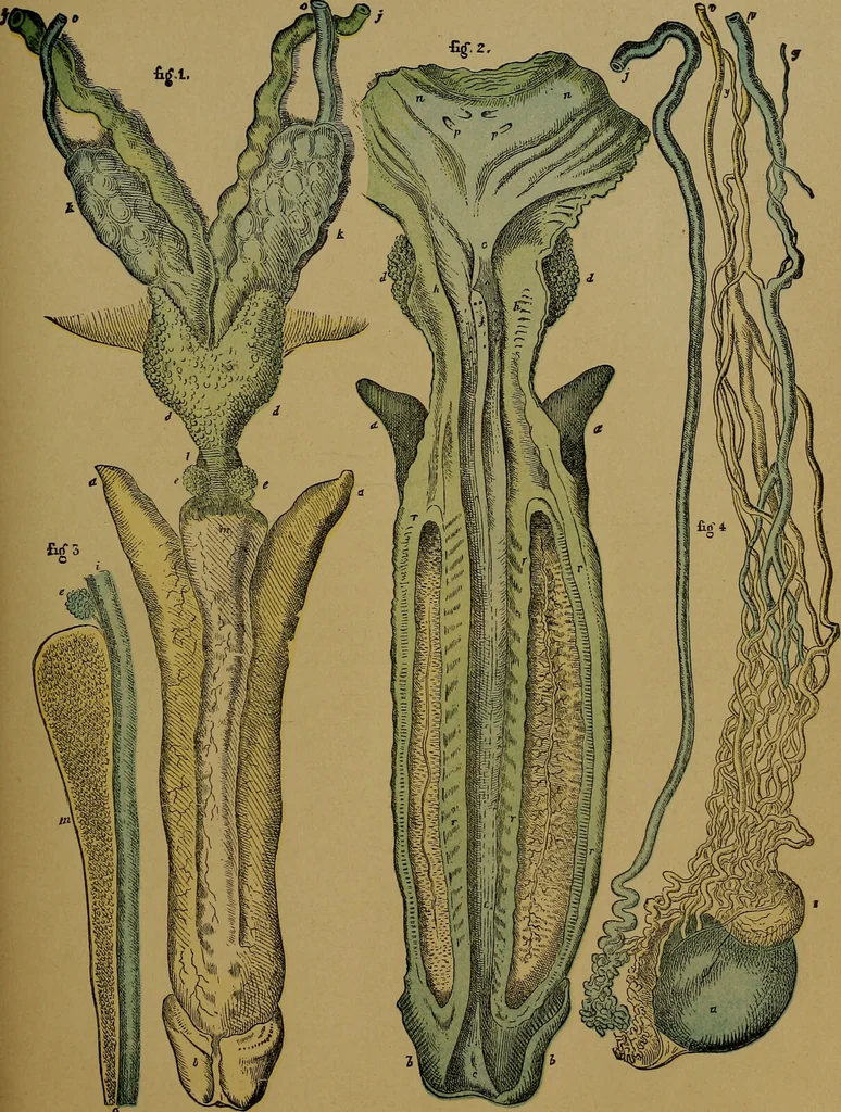 An illustration from The origin of life and process of reproduction in plants and animals : with the anatomy and physiology of the human generative system, male and female, and the causes, prevention and cure of the special diseases to which it is liable : a plain, practical treatise, for popular use / by Dr. F. Hollick ; illustrated by engravings and colored plates., 1902, leaf 309
