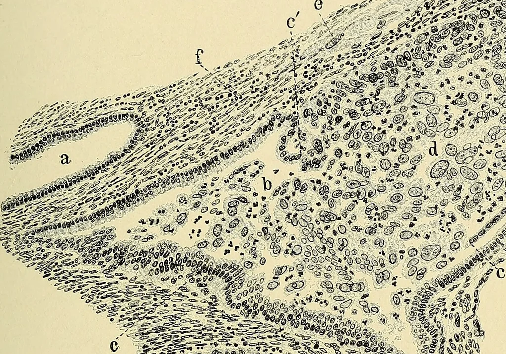 An illustration from Cancer of the uterus : its pathology, symptomatology, diagnosis, and treatment : also the pathology of diseases of the endometrium / by Thomas Stephen Cullen ; with eleven lithographic plates and over three hundred coloured and black illustrations in the text by May Brödel and Hermann Becker., 1900, leaf 151