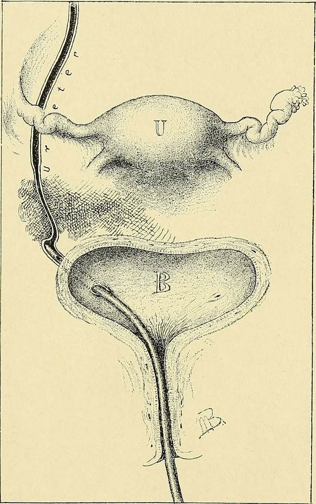 An illustration from Cancer of the uterus : its pathology, symptomatology, diagnosis, and treatment : also the pathology of diseases of the endometrium / by Thomas Stephen Cullen ; with eleven lithographic plates and over three hundred coloured and black illustrations in the text by May Brödel and Hermann Becker., 1900, leaf 268