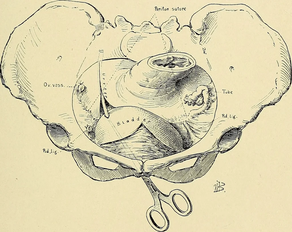 An illustration from Cancer of the uterus : its pathology, symptomatology, diagnosis, and treatment : also the pathology of diseases of the endometrium / by Thomas Stephen Cullen ; with eleven lithographic plates and over three hundred coloured and black illustrations in the text by May Brödel and Hermann Becker., 1900, leaf 341