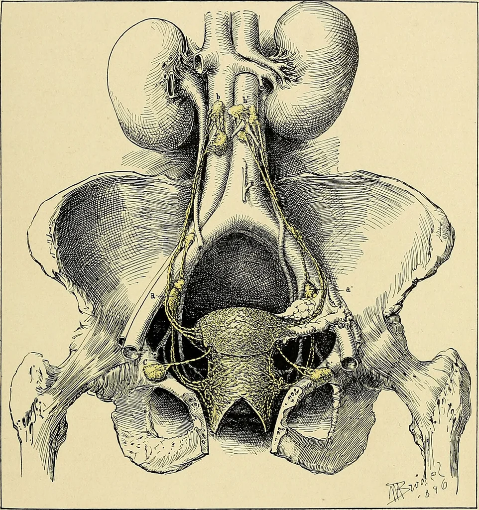An illustration from Cancer of the uterus : its pathology, symptomatology, diagnosis, and treatment : also the pathology of diseases of the endometrium / by Thomas Stephen Cullen ; with eleven lithographic plates and over three hundred coloured and black illustrations in the text by May Brödel and Hermann Becker., 1900, leaf 37