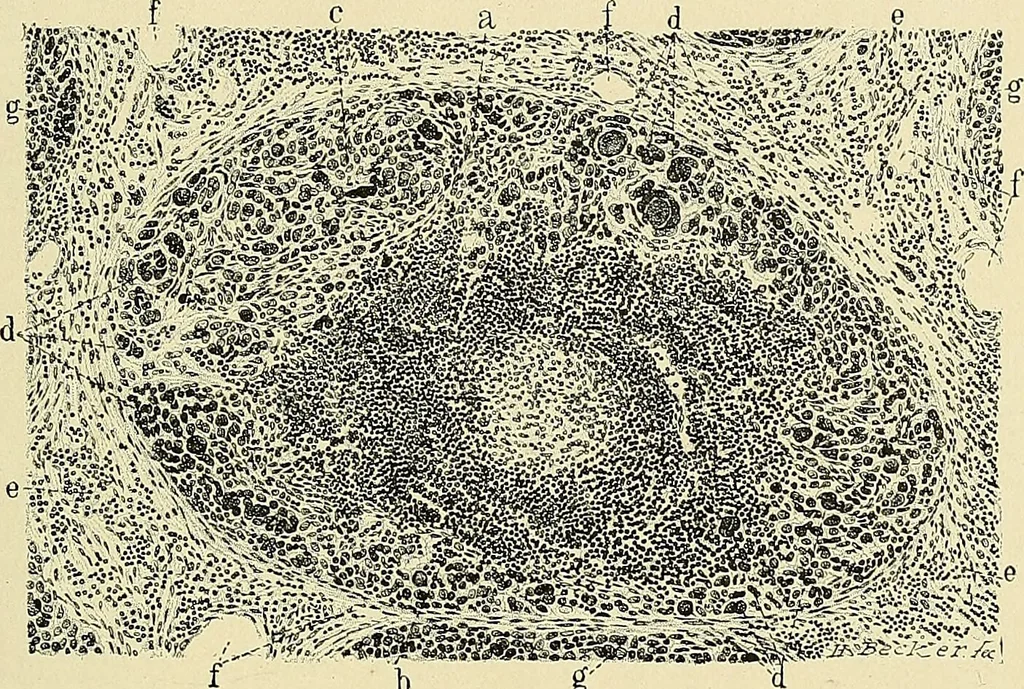 An illustration from Cancer of the uterus : its pathology, symptomatology, diagnosis, and treatment : also the pathology of diseases of the endometrium / by Thomas Stephen Cullen ; with eleven lithographic plates and over three hundred coloured and black illustrations in the text by May Brödel and Hermann Becker., 1900, leaf 383