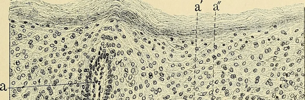 An illustration from Cancer of the uterus : its pathology, symptomatology, diagnosis, and treatment : also the pathology of diseases of the endometrium / by Thomas Stephen Cullen ; with eleven lithographic plates and over three hundred coloured and black illustrations in the text by May Brödel and Hermann Becker., 1900, leaf 39