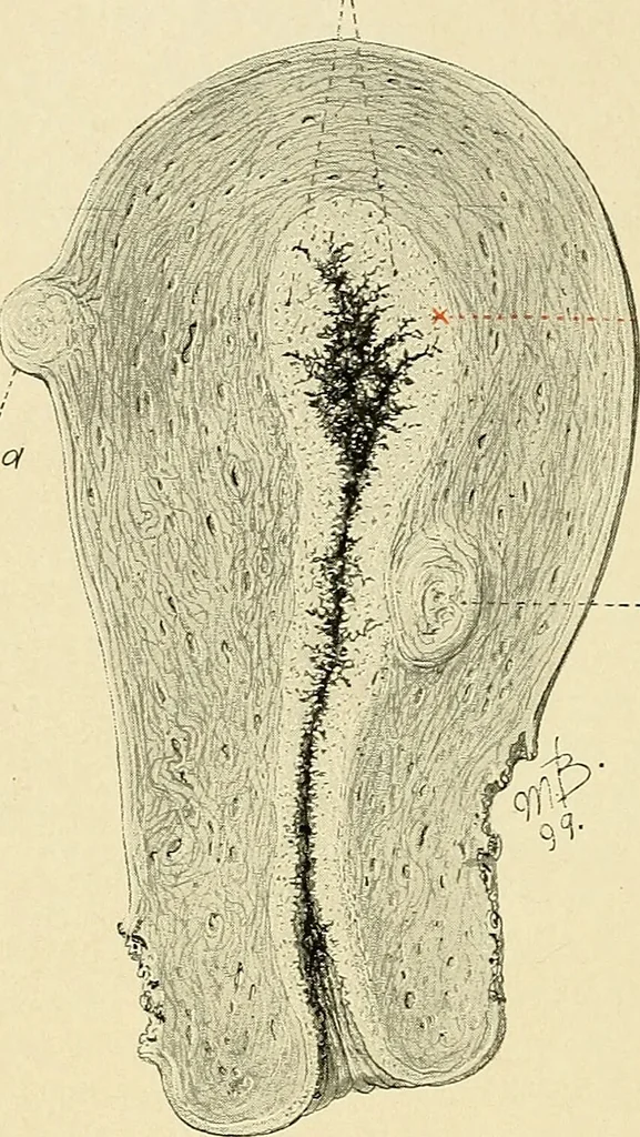An illustration from Cancer of the uterus : its pathology, symptomatology, diagnosis, and treatment : also the pathology of diseases of the endometrium / by Thomas Stephen Cullen ; with eleven lithographic plates and over three hundred coloured and black illustrations in the text by May Brödel and Hermann Becker., 1900, leaf 518