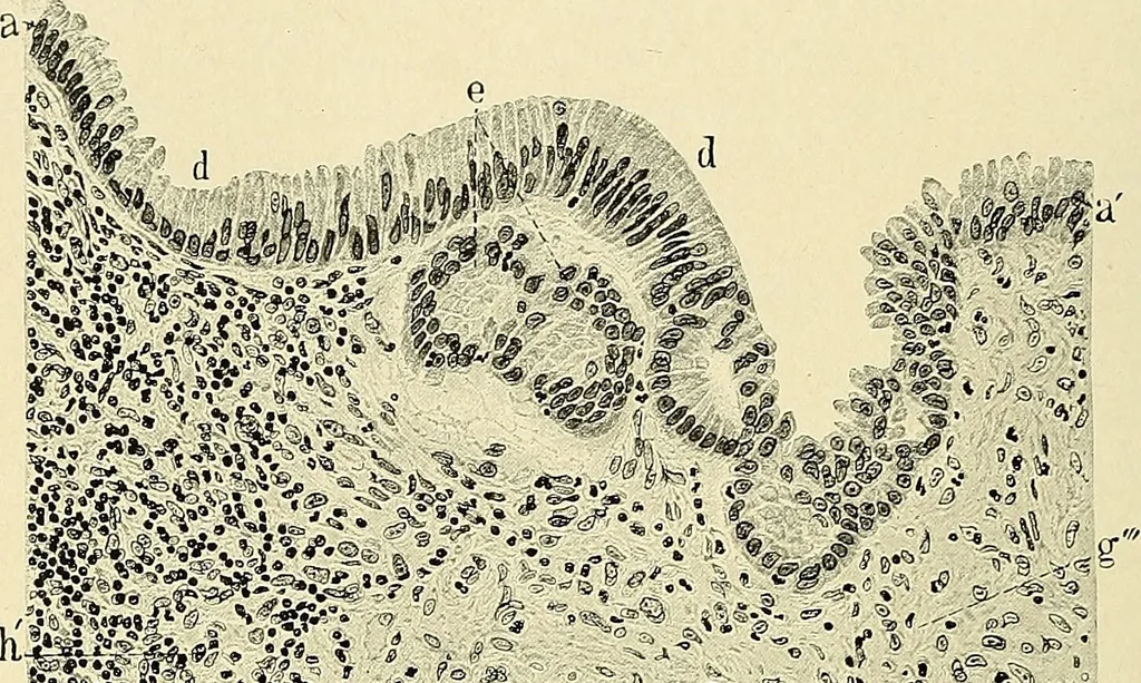 An illustration from Cancer of the uterus : its pathology, symptomatology, diagnosis, and treatment : also the pathology of diseases of the endometrium / by Thomas Stephen Cullen ; with eleven lithographic plates and over three hundred coloured and black illustrations in the text by May Brödel and Hermann Becker., 1900, leaf 634