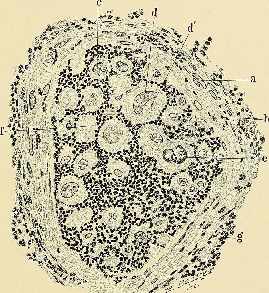 An illustration from Cancer of the uterus : its pathology, symptomatology, diagnosis, and treatment : also the pathology of diseases of the endometrium / by Thomas Stephen Cullen ; with eleven lithographic plates and over three hundred coloured and black illustrations in the text by May Brödel and Hermann Becker., 1900, leaf 75