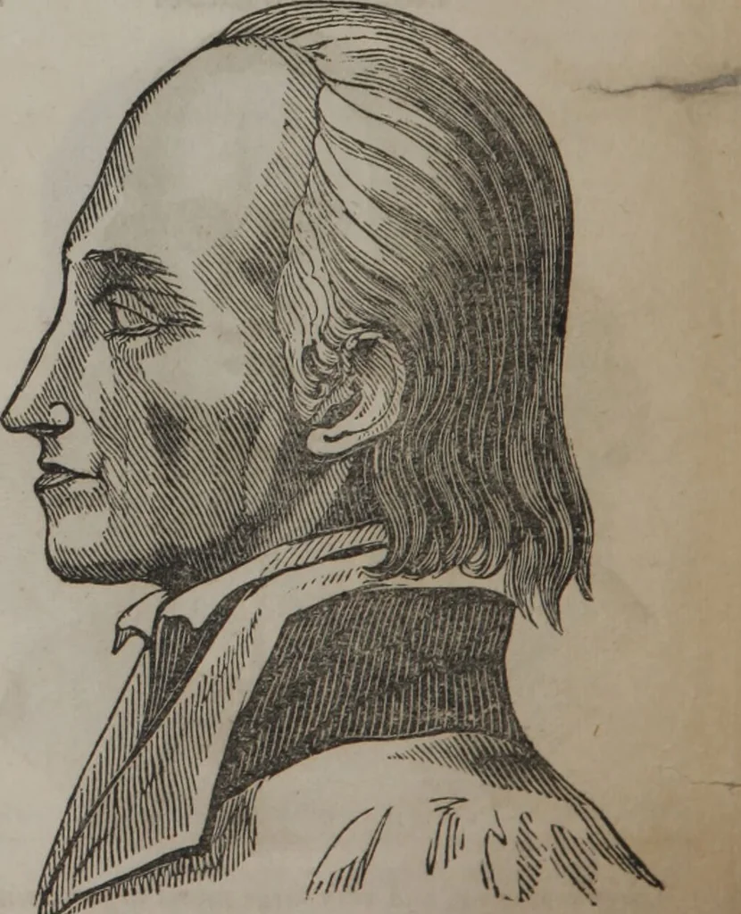 An illustration from Synopsis of phrenology and physiology : comprising a condensed description of the functions of the body and mind : also, indicating the relative development of these organs as applied to the person examined : with references to Fowler's phrenology, also, the additional improvements and discoveries made by the aid of magnetism and neurology / by L.N. Fowler., 1846, leaf 24