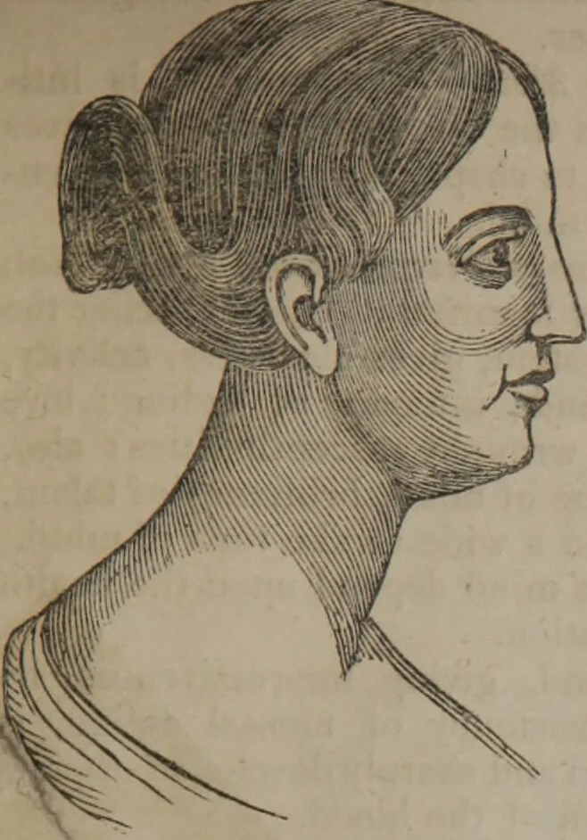 An illustration from Synopsis of phrenology and physiology : comprising a condensed description of the functions of the body and mind : also, indicating the relative development of these organs as applied to the person examined : with references to Fowler's phrenology, also, the additional improvements and discoveries made by the aid of magnetism and neurology / by L.N. Fowler., 1846, leaf 9