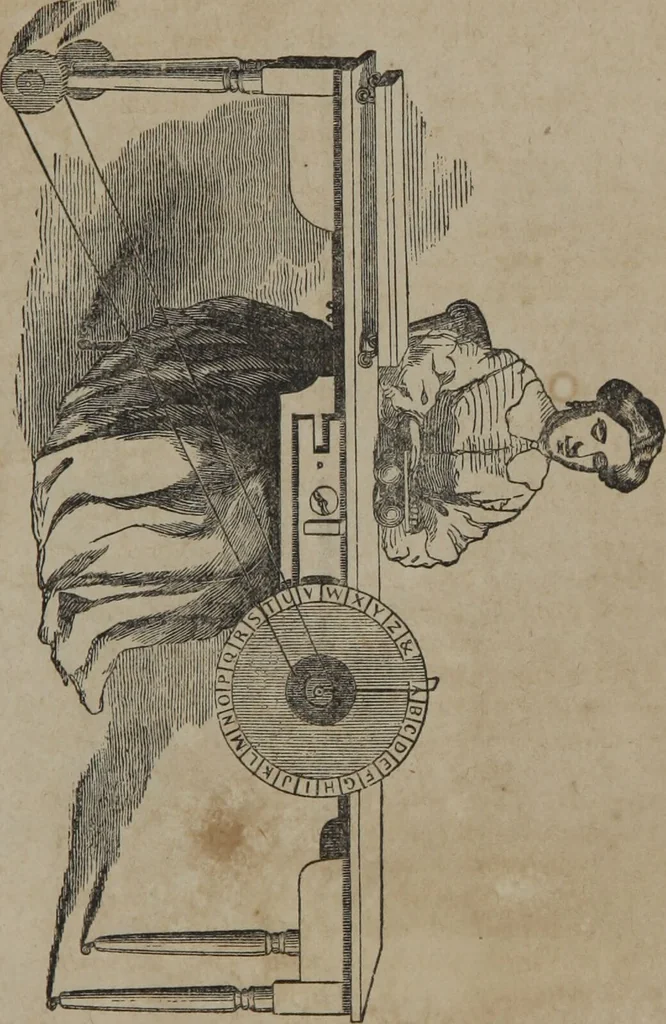 An illustration from Lecture on spiritualism : delivered before an audience of three thousand, at the Tabernacle, in the City of New York, in November 1855 : comprising an account of the manifestations which induced the author's conversion to spiritualism, and confirmed his hope of immortality / by Professor Hare ; [introductory remarks by Mr. Brittan]., 1855, leaf 9