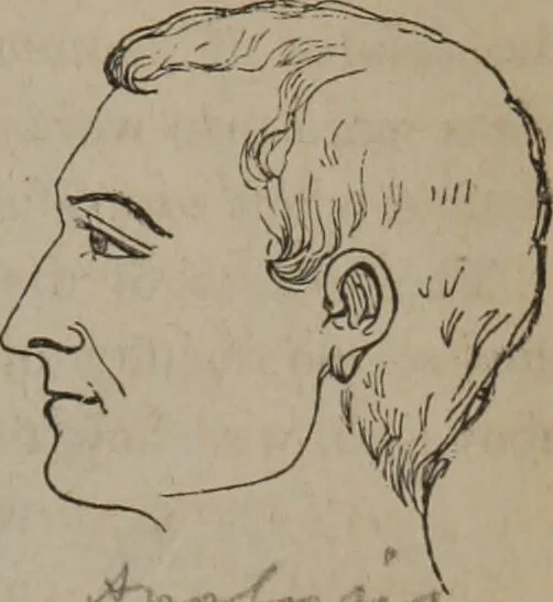An illustration from Outlines of a new system of physiognomy : illustrated by numerous engravings indicating the location of the signs of the different mental faculties / by J.W. Redfield., 1849, leaf 15