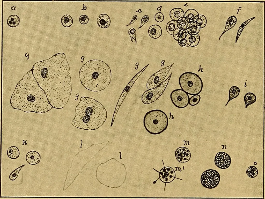 An illustration from Diagnostic methods, chemical, bacteriological and microscopical : a text-book for students and practitioners / by Ralph W. Webster ; with 37 colored plates and 164 other illustrations., 1909, leaf 392