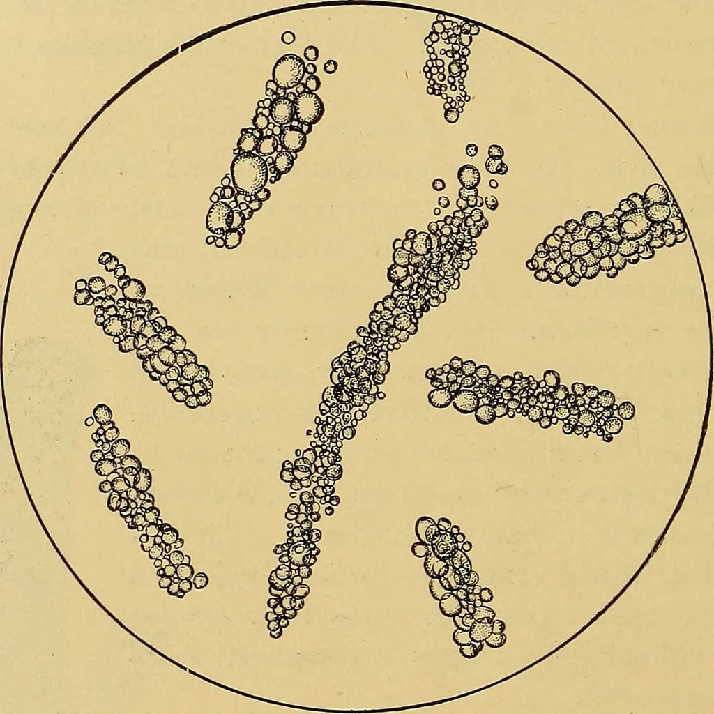 An illustration from Diagnostic methods, chemical, bacteriological and microscopical : a text-book for students and practitioners / by Ralph W. Webster ; with 37 colored plates and 164 other illustrations., 1909, leaf 404