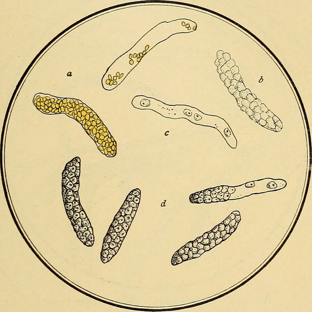 An illustration from Diagnostic methods, chemical, bacteriological and microscopical : a text-book for students and practitioners / by Ralph W. Webster ; with 37 colored plates and 164 other illustrations., 1909, leaf 405