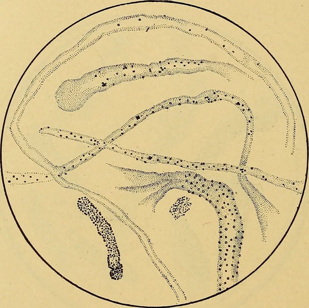 An illustration from Diagnostic methods, chemical, bacteriological and microscopical : a text-book for students and practitioners / by Ralph W. Webster ; with 37 colored plates and 164 other illustrations., 1909, leaf 406