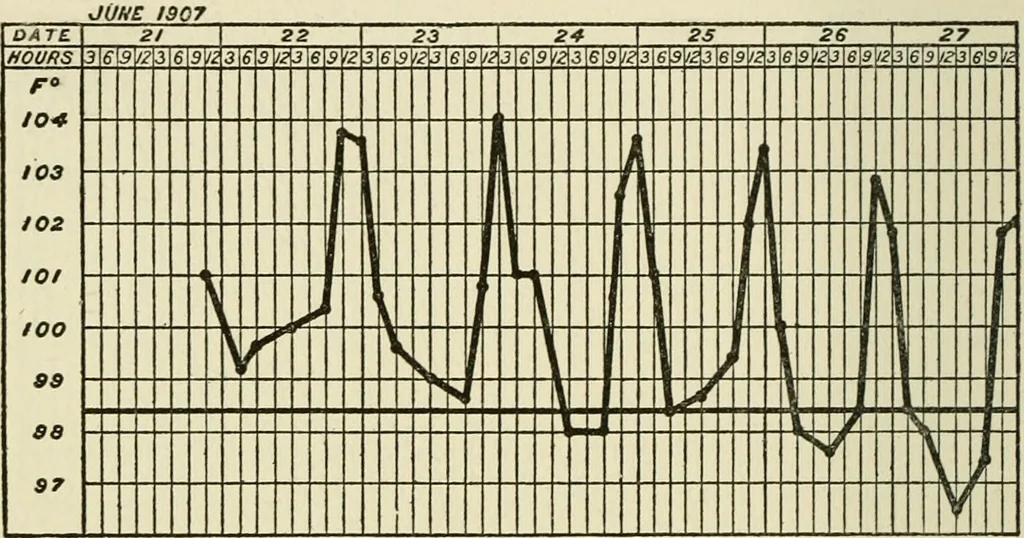 An illustration from Meningococcus meningitis / by Henry Heiman ... and Samuel Feldstein ... with introduction by Henry Koplik ... with 4 plates, 31 figures, 2 in color, and 4 charts., 1913, leaf 154