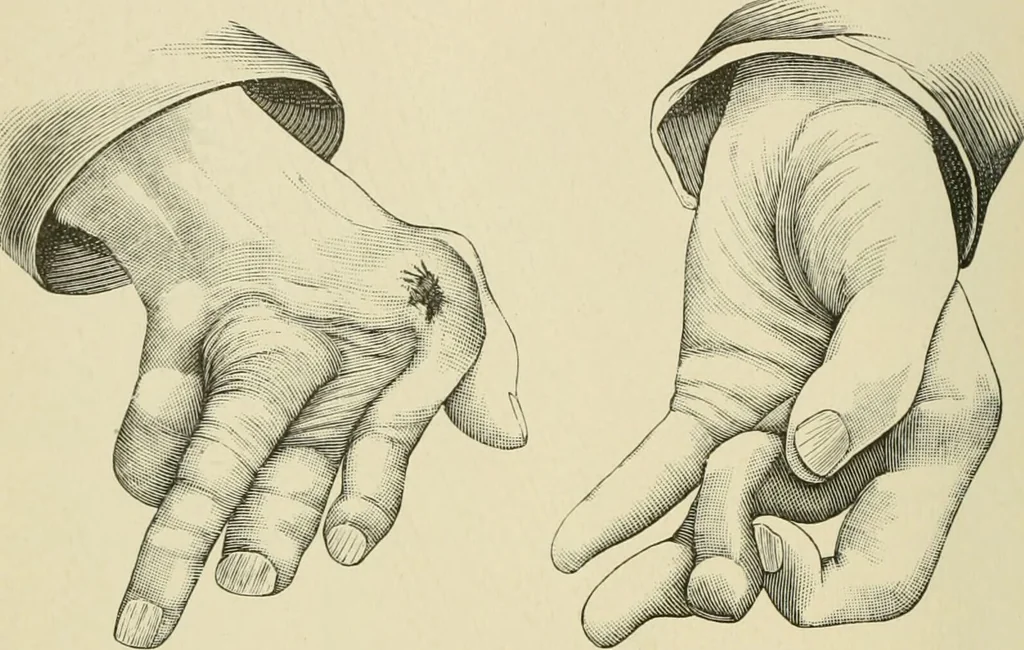 An illustration from Practical diagnosis: the use of symptoms in the diagnosis of disease / By Hobart Amory Hare ... Illustrated with 191 engravings and 13 colored plates., 1896, leaf 52