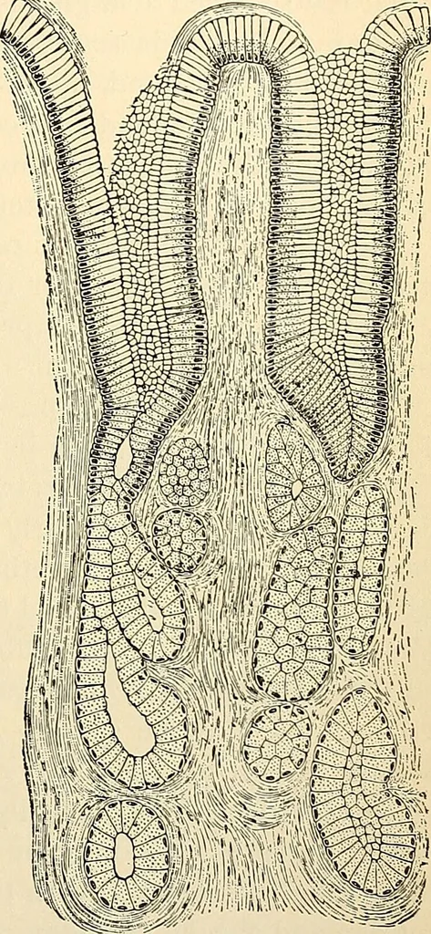 An illustration from Handbook of physiology : for students and practitioners of medicine / by Austin Flint ... with two hundred and forty-seven illustrations in the text--including four in colors--and an atlas of sixteen color-plates, including forty-eight original figures taken from actual stained microscopical preparation., 1905, leaf 225